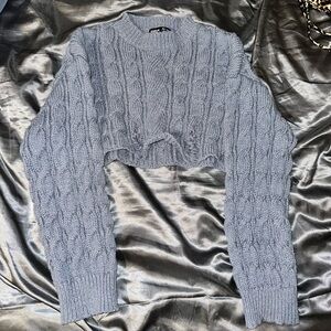 Cable Knit Cropped Sweater - Blue